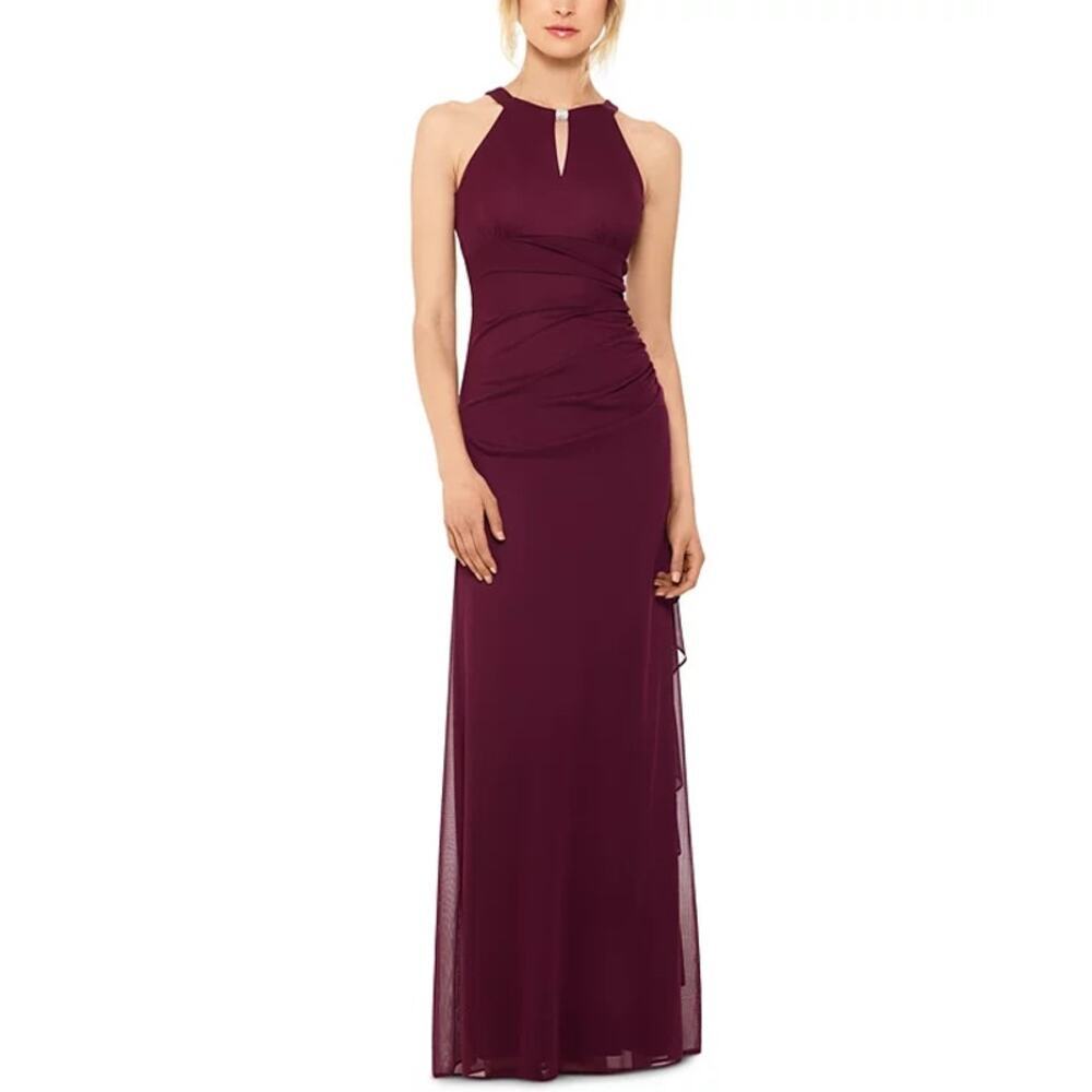 Betsy and Adam Women's Ruched Halter Gown Sleeveless Garnet Size 8 NWT